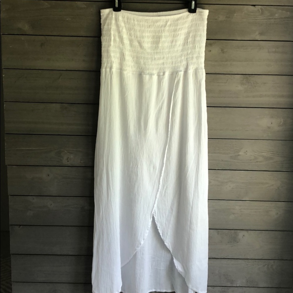 White strapless smocked top cover-up